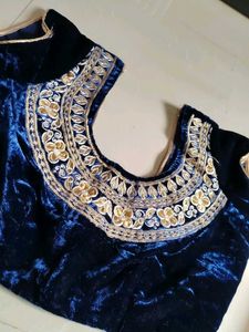 Regal Blue Velvet Embroidered Choli Blouse