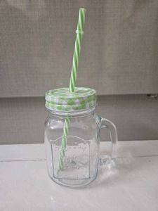 Straw Glass Mason Jar with Air-Tight Lid