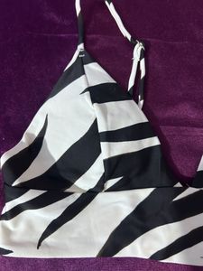 Leaopard Style Black N Offwhite Crop Top