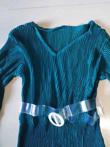 Teal Pleated Mini Dress