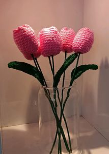 Pack Of 6 Crochet Pink Tulips 🌷