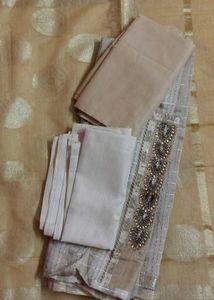 Golden Designer Suit Material With Heavy Work.