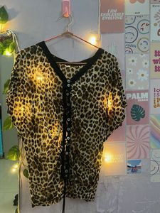 Leopard Print Button-Up Top