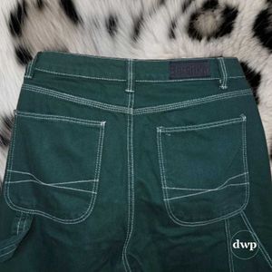 Bershka dark green high waist straight fit cargos