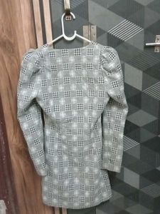 Checkered Puff Sleeve Mini Dress