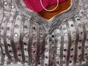 Silver And Mirror Work White Blouse