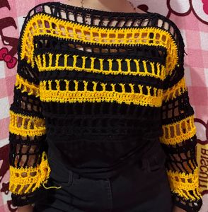Crochet Yellow & Black Mesh Top