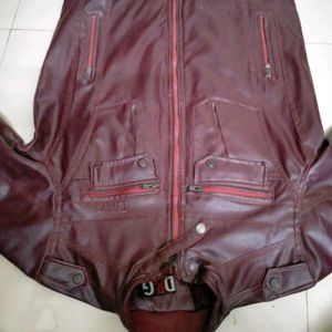 Maroon Leather Jacket In New Like Condition