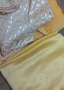 Golden Saree With Stitched Blouse