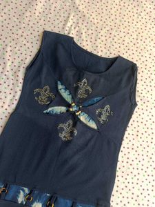 Blue Embellished Sleeveless Top