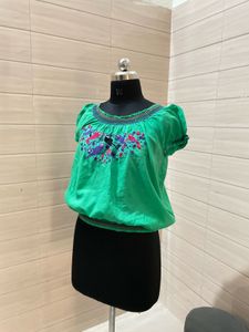 H&amp;M Beautiful Embroidered Green Top
