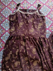 Brown Dress with Gold Floral Detail