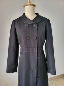 Elegant Black Trench Coat, Length 40 Inches