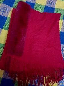 Red Scarf with Faux Fur Trim