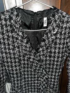 ZARA Houndstooth Tweed Mini Dress