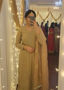 Elegant Golden Embroidered Kurti Set 📐