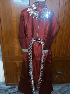 Women Indowesten Dress Maroon With Golden Colour