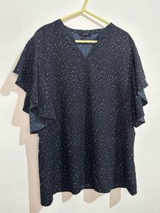 Elegant Navy Blue Ruffle Sleeve Top