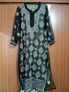 Trendy Black Kurti With White Embroidery