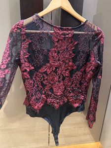 Red And Black Net Body Suit