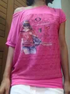 Pink Off-shoulder Printed Tee