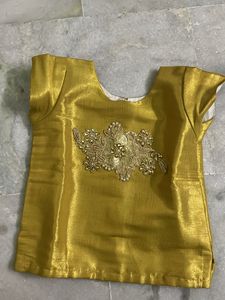 Golden Colour Soft Net Lehenga For Kids