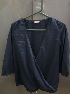 Navy Wrap Blouse