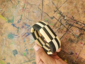 Checkered black and white square bangle