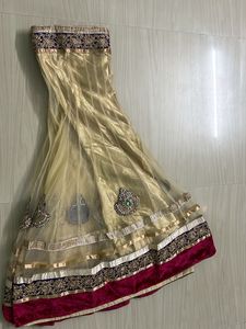 Dark Rose Odhni With Golden Lehanga