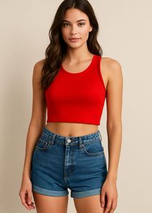 Bold Red Ribbed Crop Tank Top – Sleek & Stylish