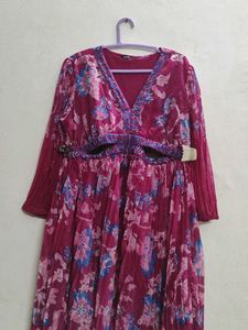 Floral Print Prink Dress Waist Cut