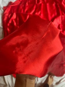 Red Satin Saree with black stretchable blouse