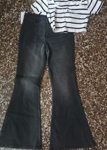 Black Flared Denim Jeans