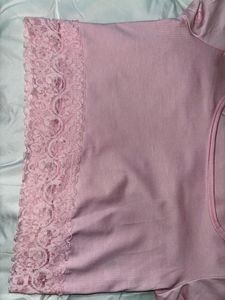 Pink Lace Trim Top