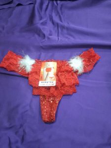 Sexy Red Lace Thong with Feather Accents