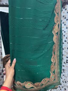 Dark Green Saree Without Blouse