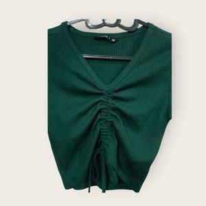 Zudio Green Ruched Crop Top