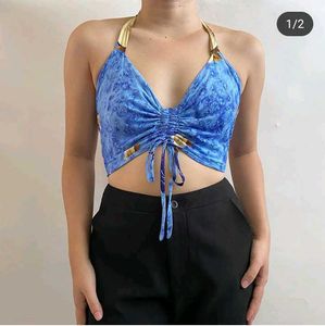 Blue Tie-Dye Halter Top