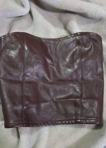Brown Faux Leather Corset Top