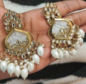 Heavy White Kundan Dangle Earrings- Brand New