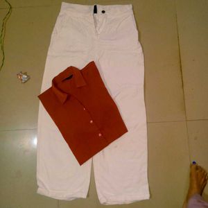 White Sassafras Jeans Not Used,Peach Shirt