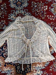 Lace Ruffle Tie Front Top / shrug