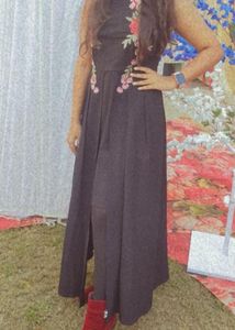 Floral Embroidered Black Maxi Dress