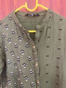 Olive Green Printed Kurti