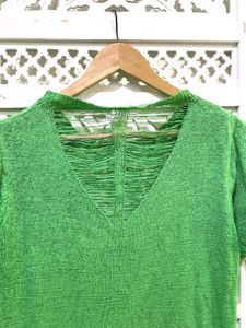 Trendy Green Distressed Knit Top B