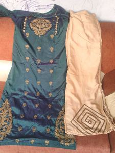 Teal Embroidered Indian Kurti
