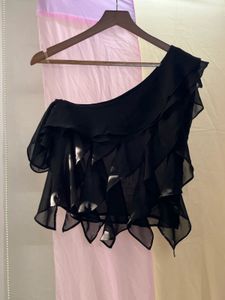 Black Ruffle One-Shoulder Top