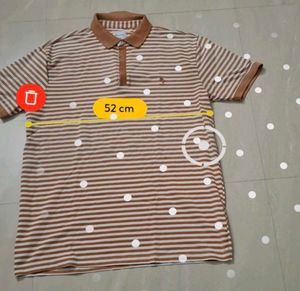 (Size~XL)Brown and white striped polo t-shirt🍋‍🟩