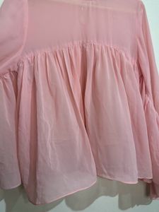 Pink Flared Sleeve Blouse