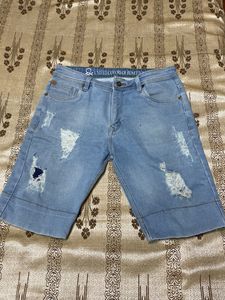 Light Blue Rugged Denim Men Shorts(32 Inches Size)